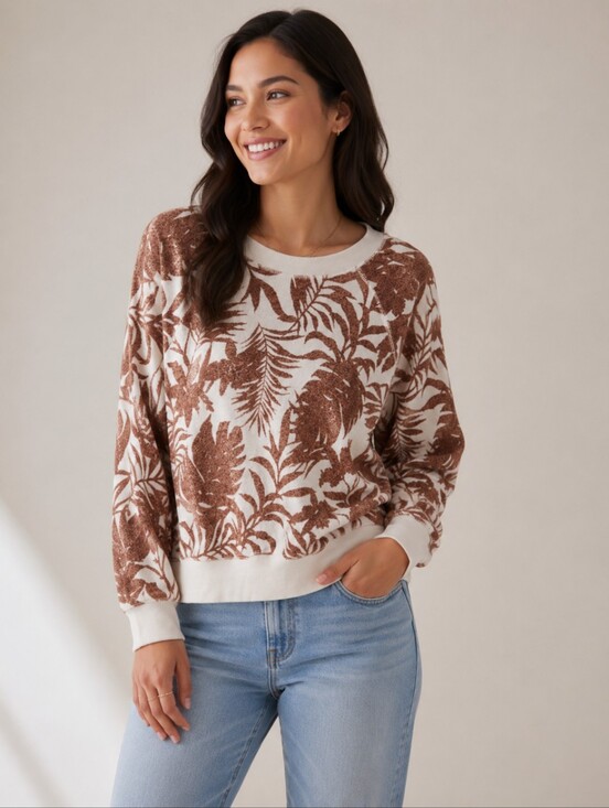 Evereve Tops - ❤️ EVEREVE TROPICAL PALM RAGLAN FRENCH TERRY SWEATSHIRT, SMALL